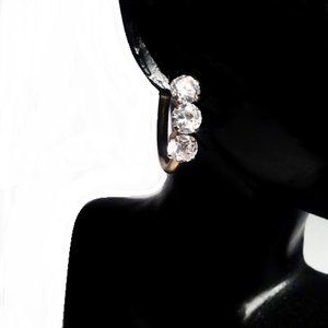 Solid 10k Yellow Gold Three Brilliance CZ Hoop Earrings